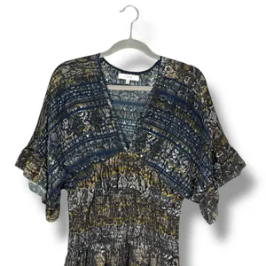 IRO‎ Dress 36 Tulsa Printed Silk Tiered Mini Snake Print Smocked Ruffle Green thumbnail 4