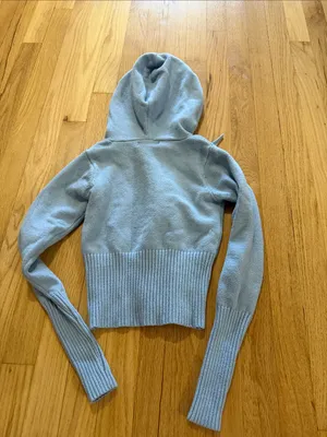 Frankie's Bikinis Blue Cloud Knit Aimee Zip Up Sweater Hoodie Sz M thumbnail 8