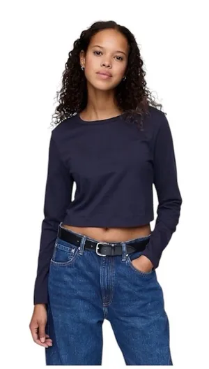 NWT GAP Organic Cotton VintageSoft Crop T-Shirt Navy Blue Size Large thumbnail 1