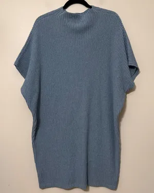 Free People FP Beach Ribbed Knit Mock Neck Tunic Sweater‎ Blue M thumbnail 1