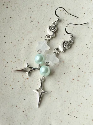 Handmade y2k Kawaii grunge funky mix material dangle earrings💛 thumbnail 4