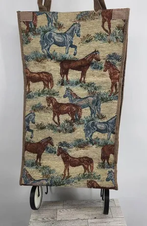Jade Horse Print Tapestry Rolling Tote Bag Expandable Luggage Bag Folding Wheels thumbnail 1