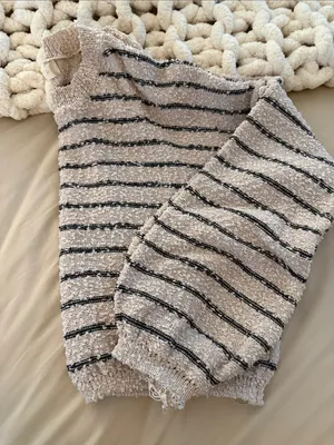 Altar'd State Striped Crewneck Sweater in Beige and Black thumbnail 7