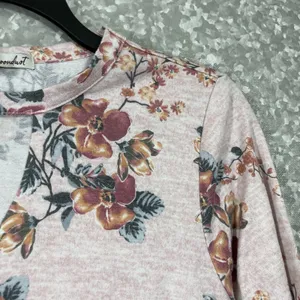Gypsies & Moondust Pink Floral Neck Cutout Sweatshirt - Size Large - Lightweight thumbnail 2