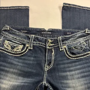 Vigoss Dark Blue Boot Cut Jeans with Embroidered Pockets thumbnail 4