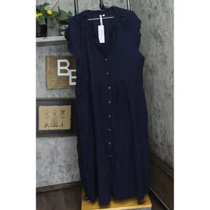 NWT Ny Collection Womens Plus Size Short Sleeve Slubbed Midi Dress Navy Blue 3X thumbnail 5