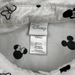 Disney Minnie Mouse Button Down‎ Long Sleeve Tunic Sleepwear White/ Black Medium thumbnail 8