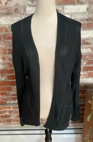 SHEIN Black Open Front Cardigan Knit Sweater Pockets Size S thumbnail 1