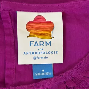 Farm Rio X Anthropologie Kelsie Peasant Blouse Sz M Purple Boho Puff Sleeve Lace thumbnail 4
