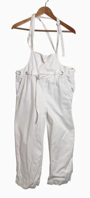 Free People Denim Overalls Size S White Tie Waist Dungarees Utility Jumpsuit thumbnail 1