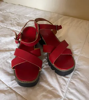Red Leather Platform Sandals Size 7.5 thumbnail 3