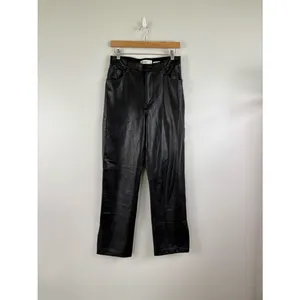 Abercrombie & Fitch The 90s Straight Ultra High Rise Black Leather Pants Size 29 thumbnail 2