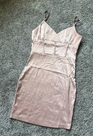 Tic Toc Satin Spaghetti-Strap Mini Dress in Dusty Rose thumbnail 1