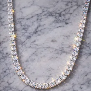 5mm Iced Out Silver Tennis Chain Necklace Unisex CZ Diamond Cuban Hip Hop Bling thumbnail 2