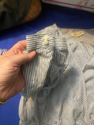Women’s Madewell Blue and White Striped cropped shirt with tie thumbnail 8
