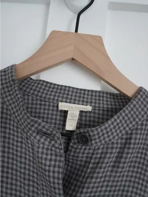Eileen Fisher Linen Gingham Mandarin Collar Jacket thumbnail 3