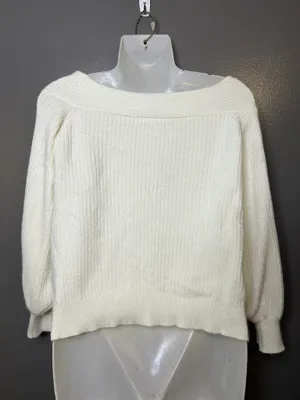 Moth Anthropologie Sweater Womens Small White Boat Neck Balloon Sleeve Knit thumbnail 6
