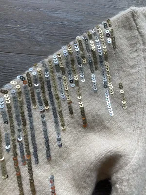 superdown Cream Metallic Sequin Sleeve Turtleneck Sweater Dress Womens Sz Md thumbnail 3