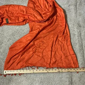 Orange Pashmina Silk Scarf‎ Shawl Tassel Handmade Nepal Women's Accessories thumbnail 3