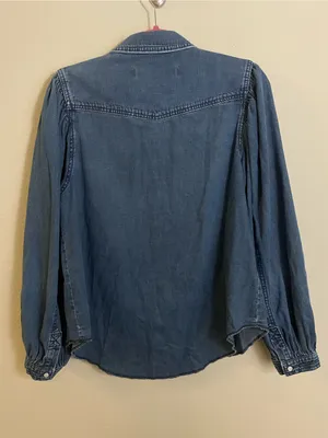 We the Free With Love Denim Top Long Puff Sleeves Western-Boho Size Small thumbnail 6