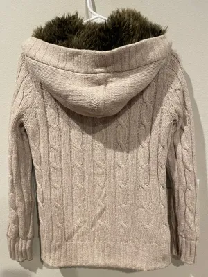 Esprit Wool Blend Women Sweater Cardigan beige knitted hooded Buttons Small thumbnail 2