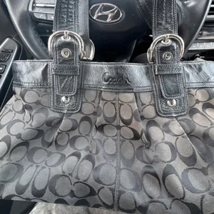Coach Black Signature Canvas Shoulder Tote with Leather Trim thumbnail 3