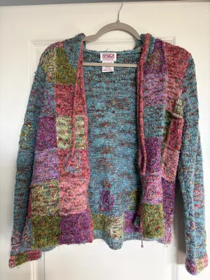 90s Y2K Patchwork Knit Hoodie Cardigan Multiple Size M thumbnail 1
