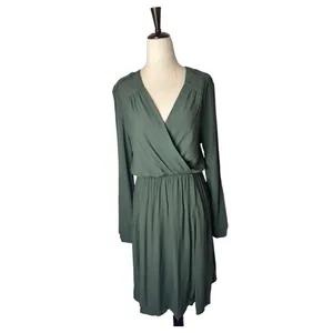 Maeve Anthropologie Dress Women XS Olive Green Faux Wrap Mini Preppy‎ Boho Retro thumbnail 3