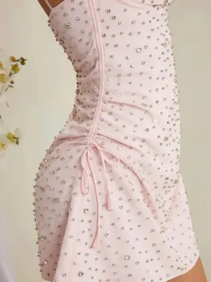 Oh Polly Hand Embellished Cowl Neck Mini Dress in Pink thumbnail 2