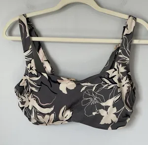 Athleta Bikini Swim Suit Top Tropical Floral Print Gray Cream Size 34D/DD thumbnail 1