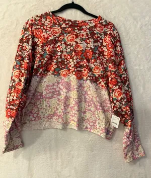 FP Movement Free People Mixed Floral Long Sleeve Top NWT Medium Faded Poppy Red thumbnail 1