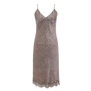 Gold Hawk Chloe Silk Slip Dress Taupe Stained‎ Glass Print Lace Hem Sz Small thumbnail 3