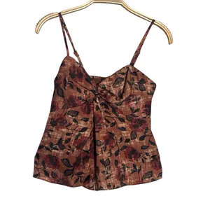 NWOT Aqua Retro Brown Y2k Floral Print Women's Top‎ Size XS thumbnail 6