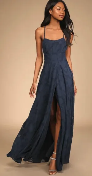 Lulus New Let There Be Romance Navy Blue Burnout Floral Maxi Dress thumbnail 1