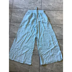 Halara Womens Wide Leg Pants Light Blue Elastic Waist Linen Feel Trousers S thumbnail 6