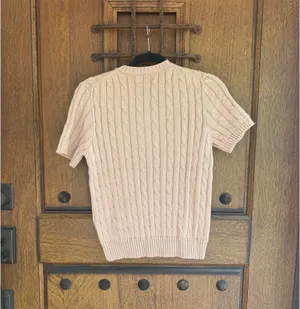 Polo Ralph Lauren Light Brown Cable Knit Short-Sleeve Crewneck Sweater Size M thumbnail 5