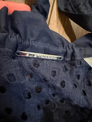 Elie Tahari Eyelet Smocked Midi Dress Navy Medium NWT thumbnail 4