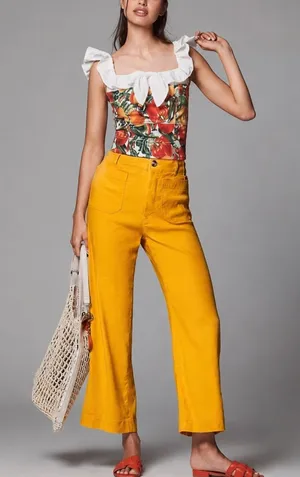 Anthropologie Maeve The Colette Linen Blend Crop Wide-Leg Pants size 25 thumbnail 1