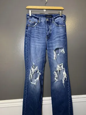 Aeropostale 90s Baggy Straight Jeans Womens 8 Medium Wash Blue Distressed Denim thumbnail 2