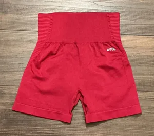 AYBL Seamless High Waisted Athletic Shorts Red Compression Gym Small Workout thumbnail 1