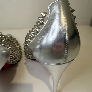 Christian Louboutin Metallic Silver Gloss Clear PVC Spike Me 100 Pumps Size 39 thumbnail 7