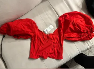 Abercrombie Vibrant Red Puff-Shoulder Top thumbnail 1