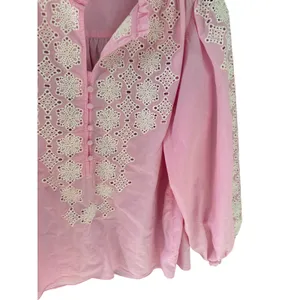 Gibson Latimer Pink‎ Cotton Eyelet Embroidered Balloon Sleeve Blouse Womens M thumbnail 3