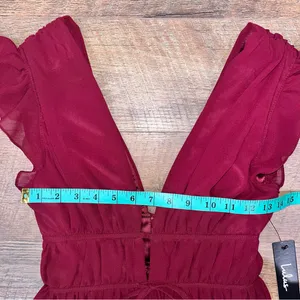 NWT Lulus I’m All Yours Burgundy Ruffle Maxi Dress thumbnail 8