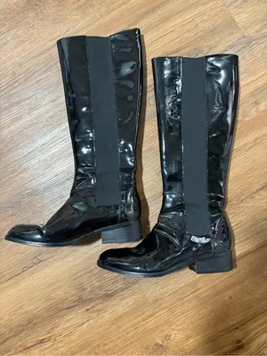 Lauren Ralph Lauren Black Patent Leather Tall Riding Boots Womens 7.5M Knee High thumbnail 3