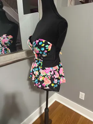 Bongo floral print strapless peplum one piece swimsuit with skirt size large thumbnail 5