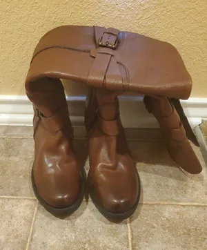 CLARKS Riding Boots Knee High Brown Leather Chunk Heels Buckle Details Size 6.5M thumbnail 1