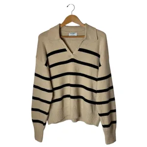 Old Navy Striped Cotton Polo Sweater Women Large Tall Tan Striped Preppy Knit‎ thumbnail 2