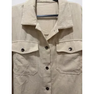 SHEIN Women Cream Corduroy Button Down Shacket Jacket Beige Size L thumbnail 2