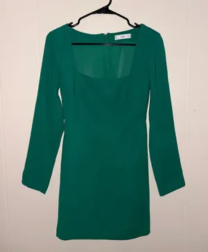 Mango Green Square-Neck Long Sleeve Dress thumbnail 1